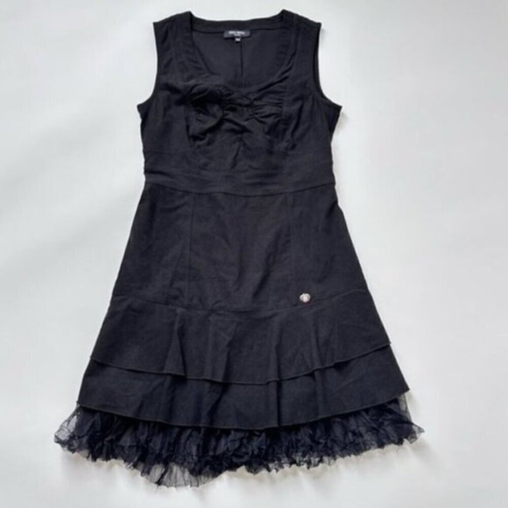 Vintage Y2K Black Bubble Dress with Peplum Pleats Tulle Tutu Trim Size Medium